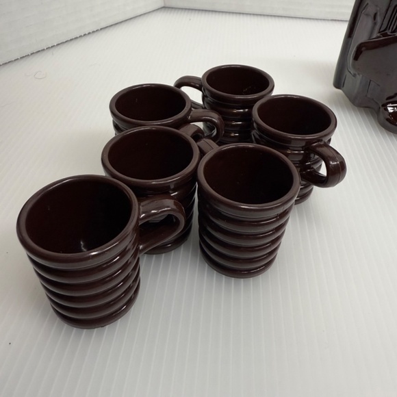 Vintage Ceramic Brown Train Engine Whiskey Decanter W/ Tank Car & 6 Shot Glasses - Picture 12 of 14